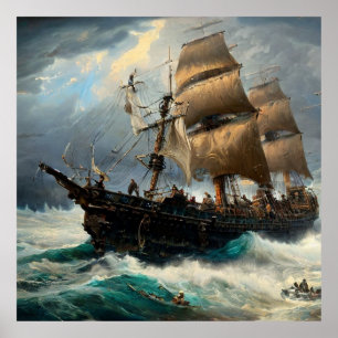 Poster Voyager à bord d'un voilier et d'une tempête class