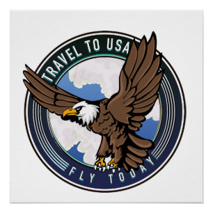 Poster Voyager aux États-Unis Logo Fly today