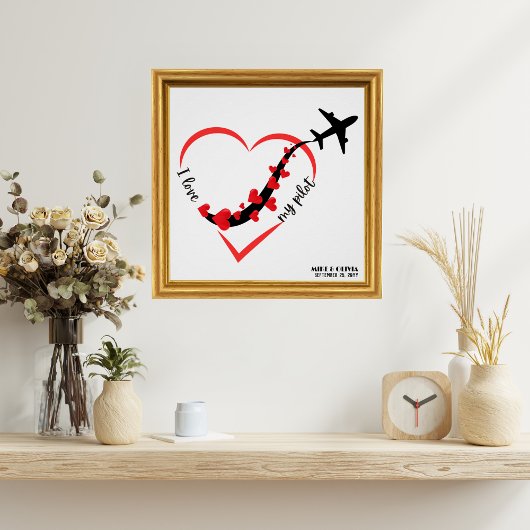 Poster Voyager Avion Coeur J'aime Mon Pilote Personnalisé