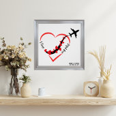 Poster Voyager Avion Coeur J'aime Mon Pilote Personnalisé