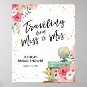 Poster Voyager Mlle à Mme Pink Fête des mariées florale (Devant)