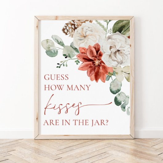 Poster Voyages de Noël d'hiver Rouge Combien de baisers