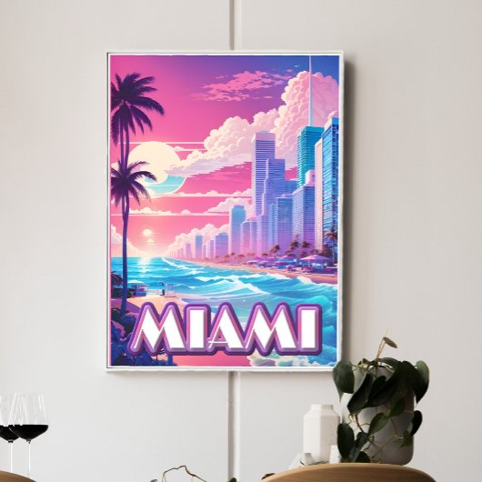 Poster Voyages Vaporwave à Miami