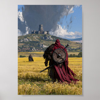 Poster Voyageur à la cape rouge de dark fantasy