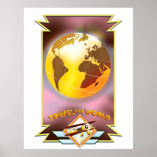 Poster Voyagez autour du Monde Globe Doré (Devant)