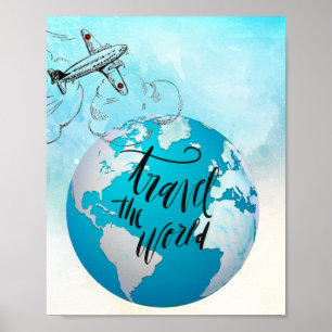 Poster Voyagez dans le monde Devis avion Vintage Globe