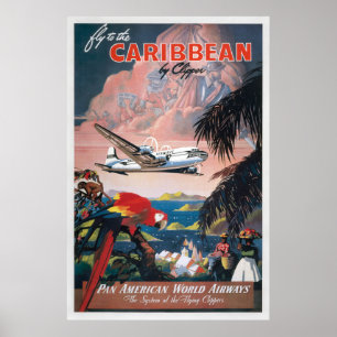 Poster Voyagez dans les Caraïbes avec Clipper Vintage Tra