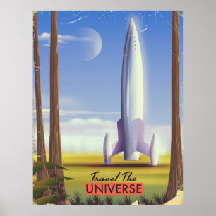 Poster Voyagez dans l'univers de l'art spatial rétro.