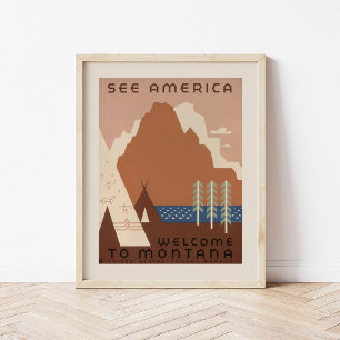 Poster Voyagez en Amérique Bienvenue au Montana   Voyages