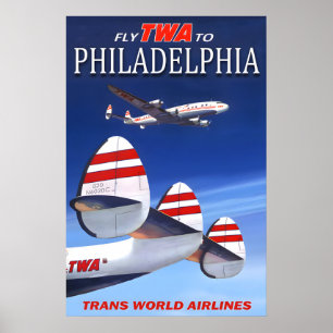 Poster Voyagez TWA à Philadelphie Pennsylvanie Trans Worl