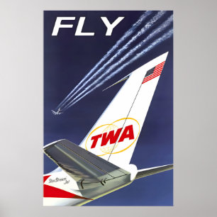 Poster VOYAGEZ TWA Trans World Airlines Boeing 707