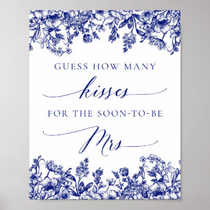 Poster Voyant Floral bleu marine Combien de baisers Symbo