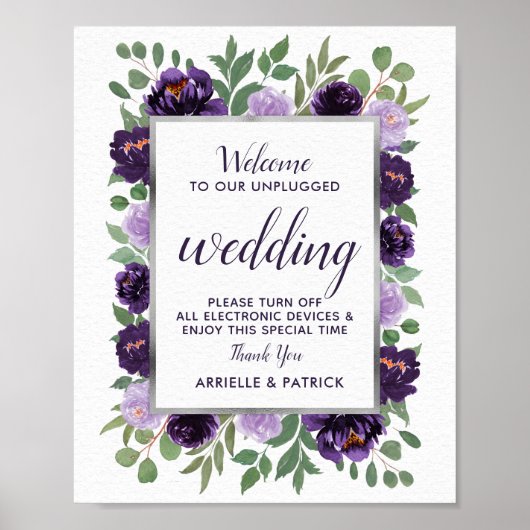 Poster Voyant Mariage Floral Argent violet vert débranché (Devant)