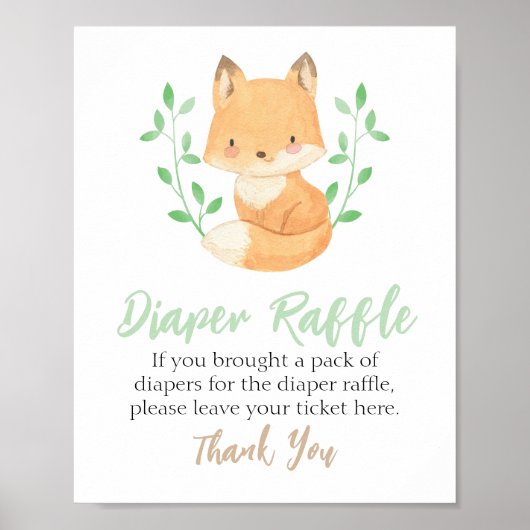 Poster Voyelle d'aquarelle Woodland Fox Diaper Signe de c (Devant)