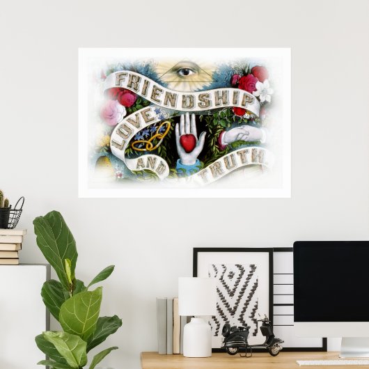 Poster vriendschap, liefde en waarheid (Thuiskantoor)