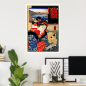 Poster: Vrouw met kat - Japanse kunst - Kuniyoshi Poster (Thuiskantoor)