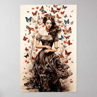 Poster - Vrouw met Vlinders Vlinder Kunst