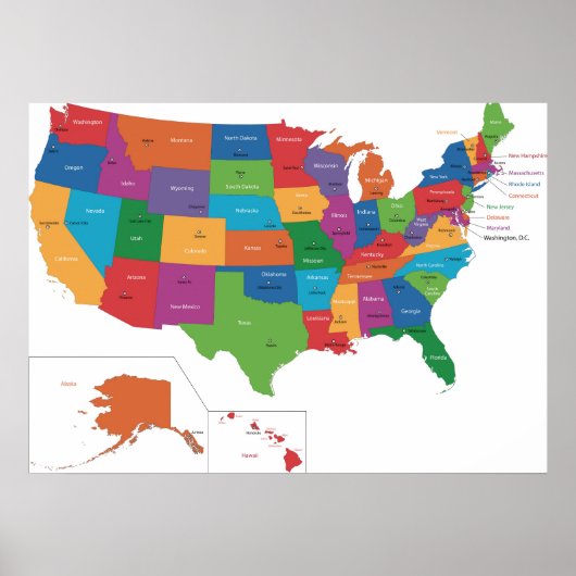 Poster - VS met kapitaalsteden (Voorkant)