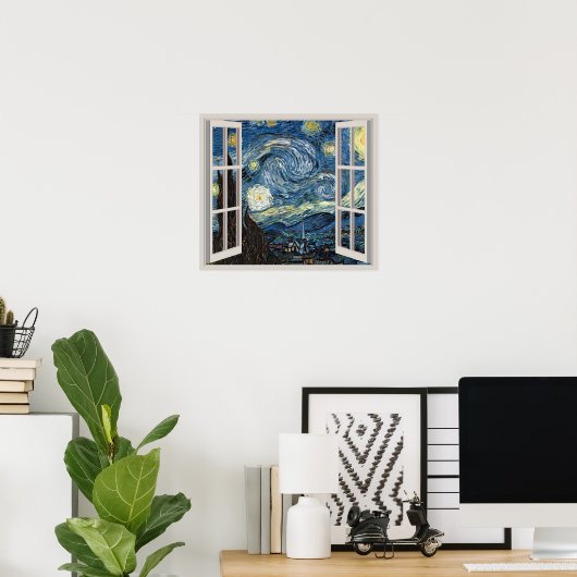Poster Vue À Travers Une Fenêtre Pour Starry Night Van Go (Bureau à domicile)