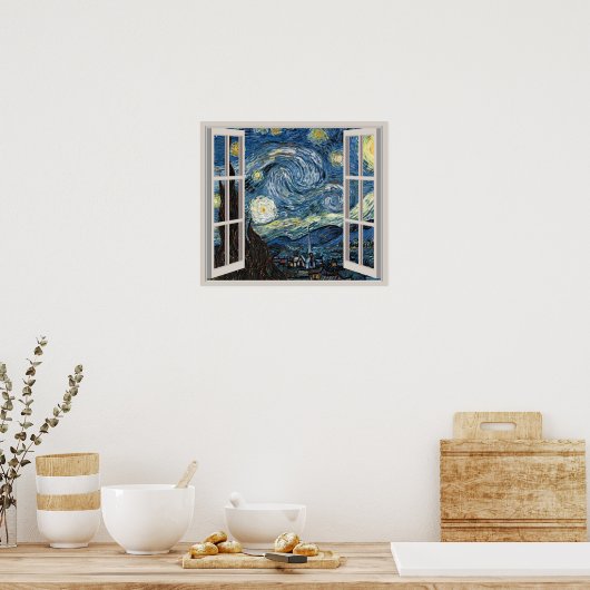 Poster Vue À Travers Une Fenêtre Pour Starry Night Van Go (Cuisine)
