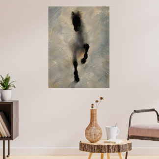 Poster Vue aérienne Cheval noir Peinture à l'huile Art mu