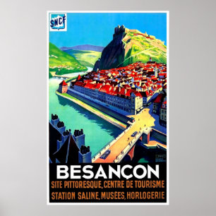 Poster Vue aérienne de Besançon, France, panorama, vintag