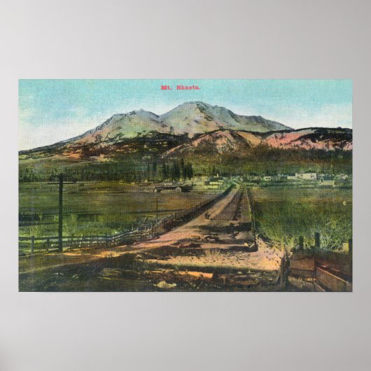 Poster Vue aérienne de la vallée et du mont Shasta (Devant)