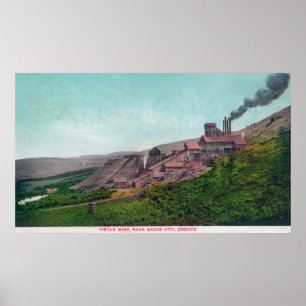 Poster Vue aérienne de la ville de MineBaker de vertu, OU