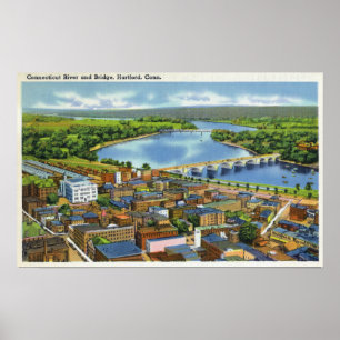 Poster Vue aérienne de la ville et du Connecticut