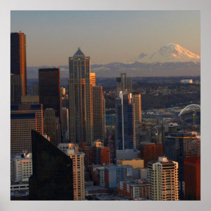 Poster Vue aérienne de l'horizon 2 de ville de Seattle