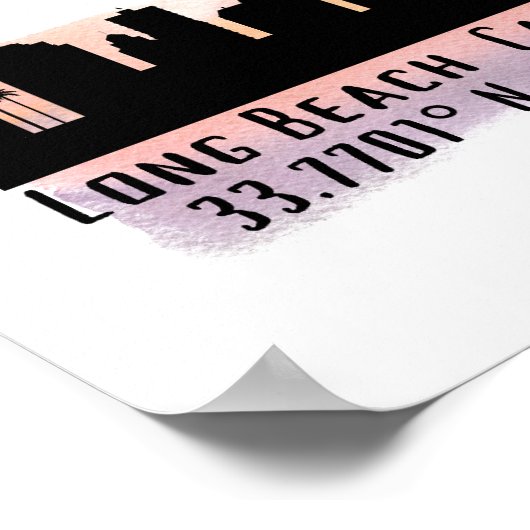 Poster Vue aérienne de Long Beach Latitude et Longitude (Coin)