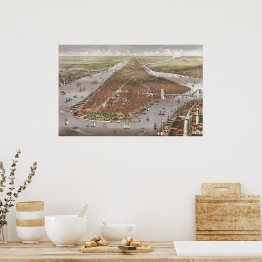 Poster Vue aérienne de Manhattan, New York, États-Unis (Cuisine)