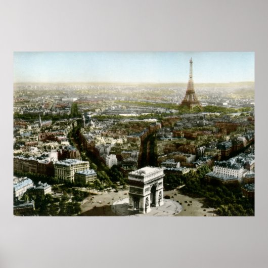 Poster Vue aérienne de Paris, France Vintage (Devant)
