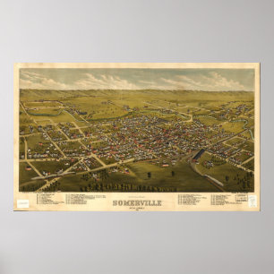 Poster Vue aérienne de Somerville, New Jersey (1882)
