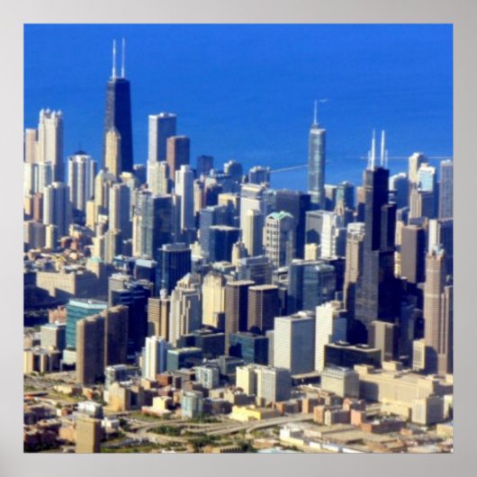 Poster Vue aérienne du centre-ville de Chicago avec le la (Devant)