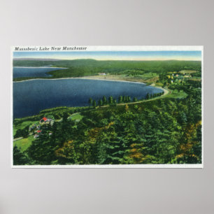 Poster Vue aérienne du lac Massabesic près de City