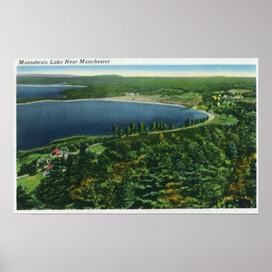 Poster Vue aérienne du lac Massabesic près de City (Devant)