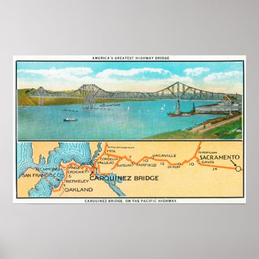 Poster Vue aérienne du pont Carquinez et de la carte (Devant)