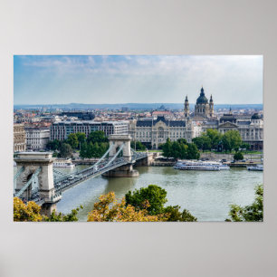 Poster Vue aérienne du Pont des Chaînes à Budapest, Hongr