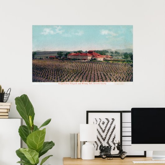 Poster Vue aérienne d'un vignoble et d'un vignoble de Cal (Bureau à domicile)