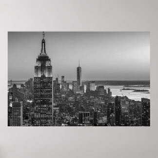 Poster Vue aérienne en noir et blanc de New York City Nig