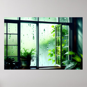 Poster Vue AI Art Rain De Mes Fenêtres
