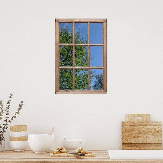 Poster Vue Arborescence feutrée à partir d'une fenêtre (Cuisine)