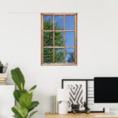 Poster Vue Arborescence feutrée à partir d'une fenêtre (Bureau à domicile)
