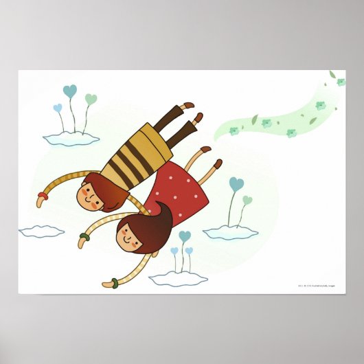 Poster Vue arrière d'un couple volant ensemble (Devant)