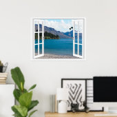 Poster Vue artificielle du lac Calm Mountain (Bureau à domicile)