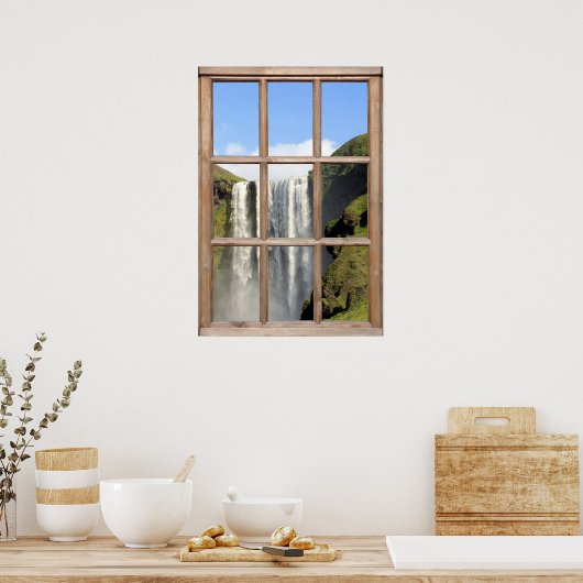 Poster Vue cascade à partir d'une fenêtre (Cuisine)