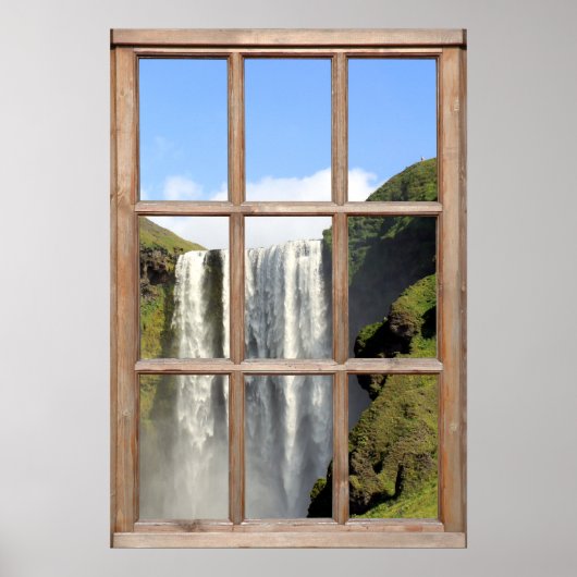 Poster Vue cascade à partir d'une fenêtre (Devant)
