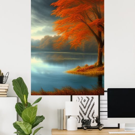 Poster Vue classique d'automne d'un lac d'arbres (Bureau à domicile)