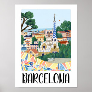 Poster Vue colorée de Barcelone Espagne